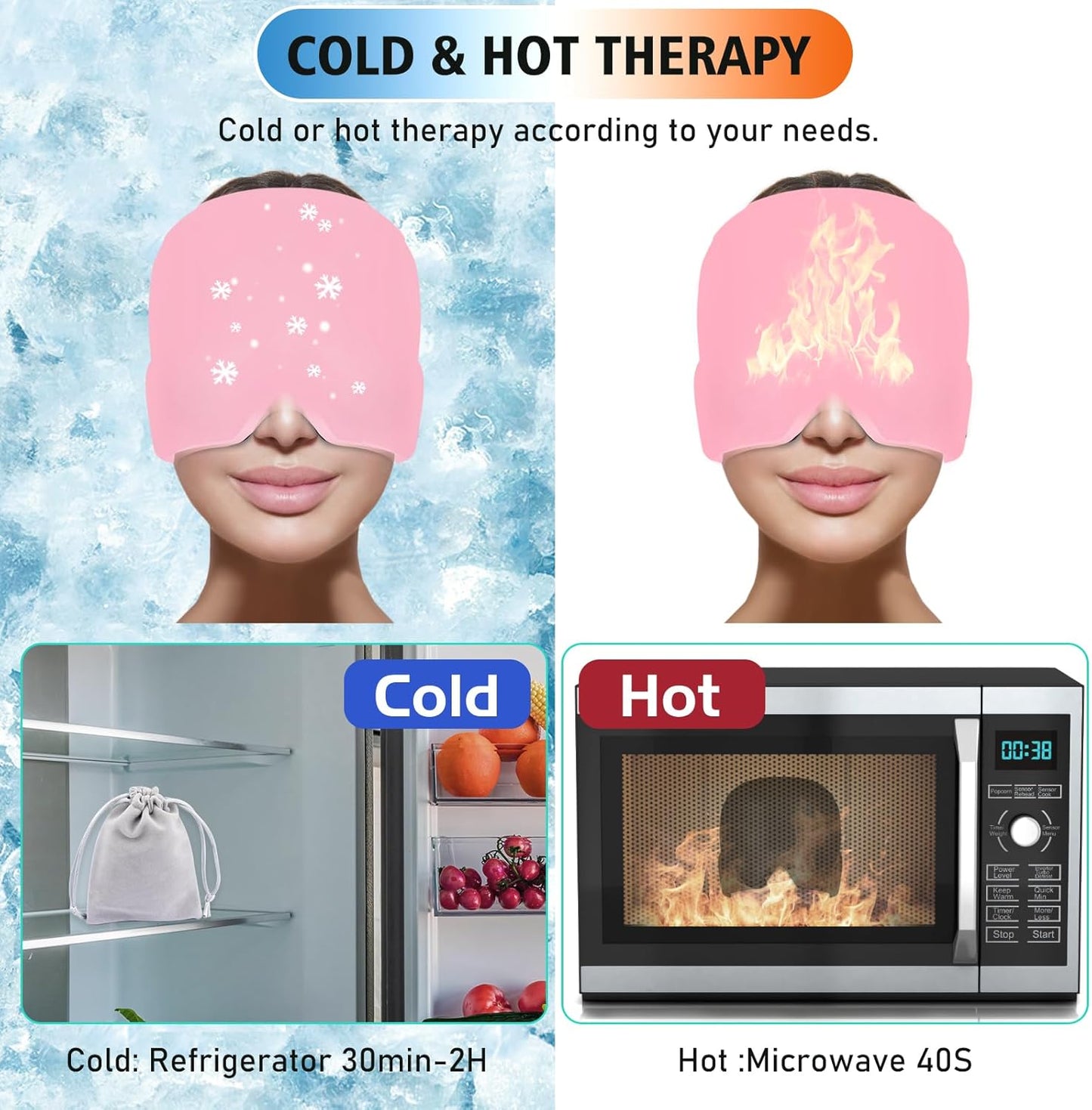 Migraine Relief Cap – Headache Relief Hat For Migraine Relief, Tension, One Size Fits All Headache Cap With Reusable Ice Gel Pack For Puffy Eyes, Stress Relief