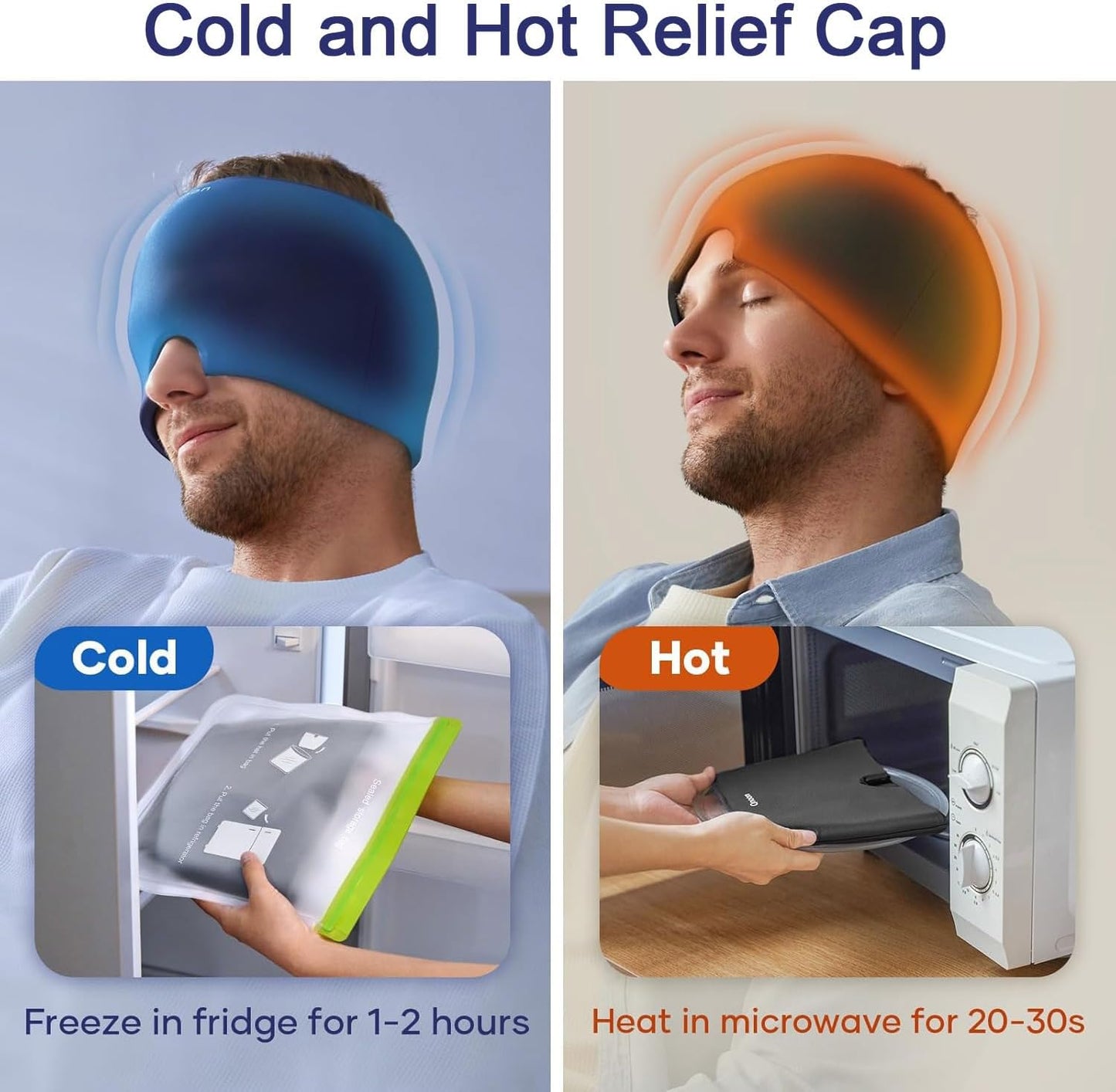 Migraine Relief Cap – Headache Relief Hat For Migraine Relief, Tension, One Size Fits All Headache Cap With Reusable Ice Gel Pack For Puffy Eyes, Stress Relief
