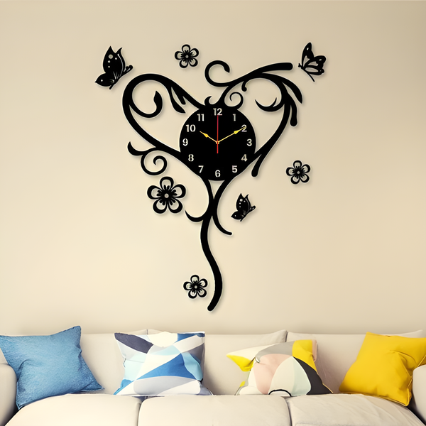 Heart Butterfly Analogue Wall Clock