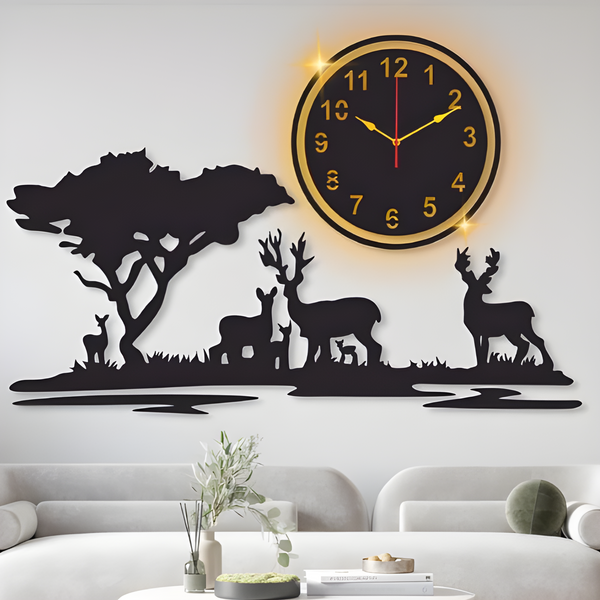 Grazing Deer Design Laminated Wall Clock With Back Light