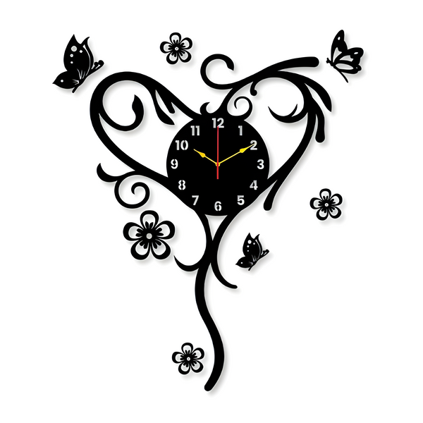 Heart Butterfly Analogue Wall Clock