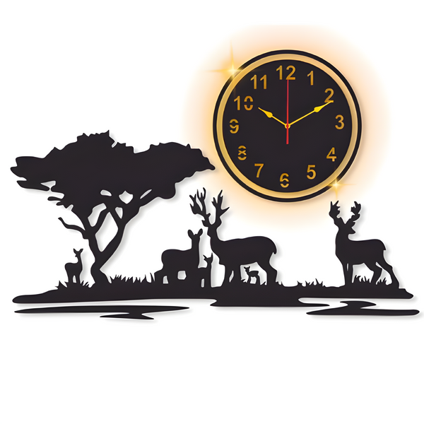 Grazing Deer Design Laminated Wall Clock With Back Light