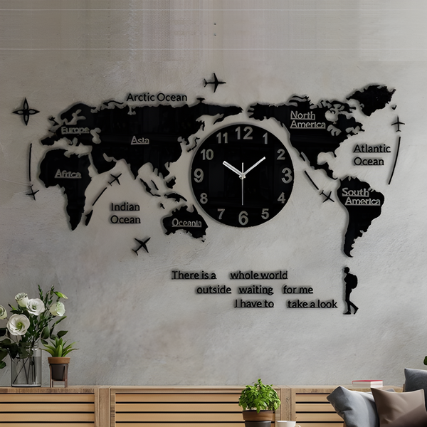 World Map Design MDF Wall Clock