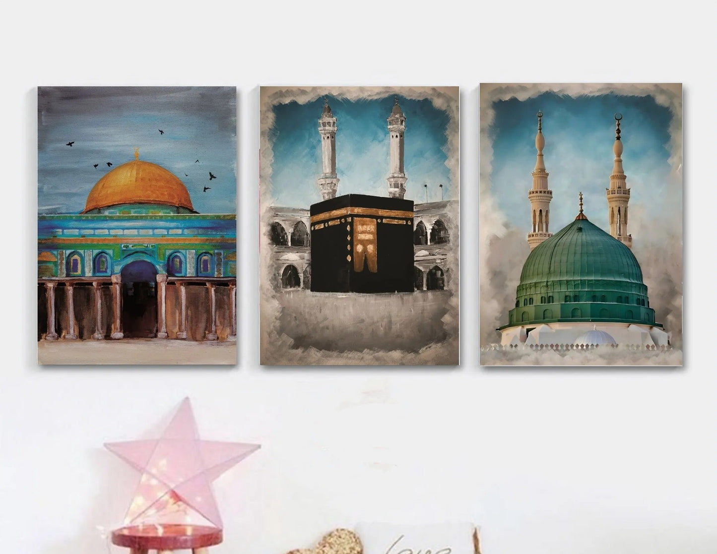 3 Pcs Islamic Holiest Sites Representation Wallmate Set For Home Decoration. Wall Decoration For Home And Office
