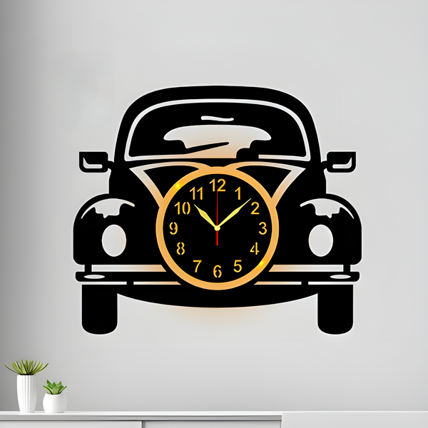 Beautiful Car Art MDF Wood Wall Clock With Light